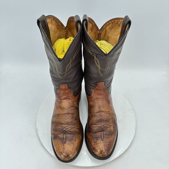 Tony Lama Men Size 9D Brown Colorblock Leather Roper Western Cowboy Boot - Picture 3 of 11